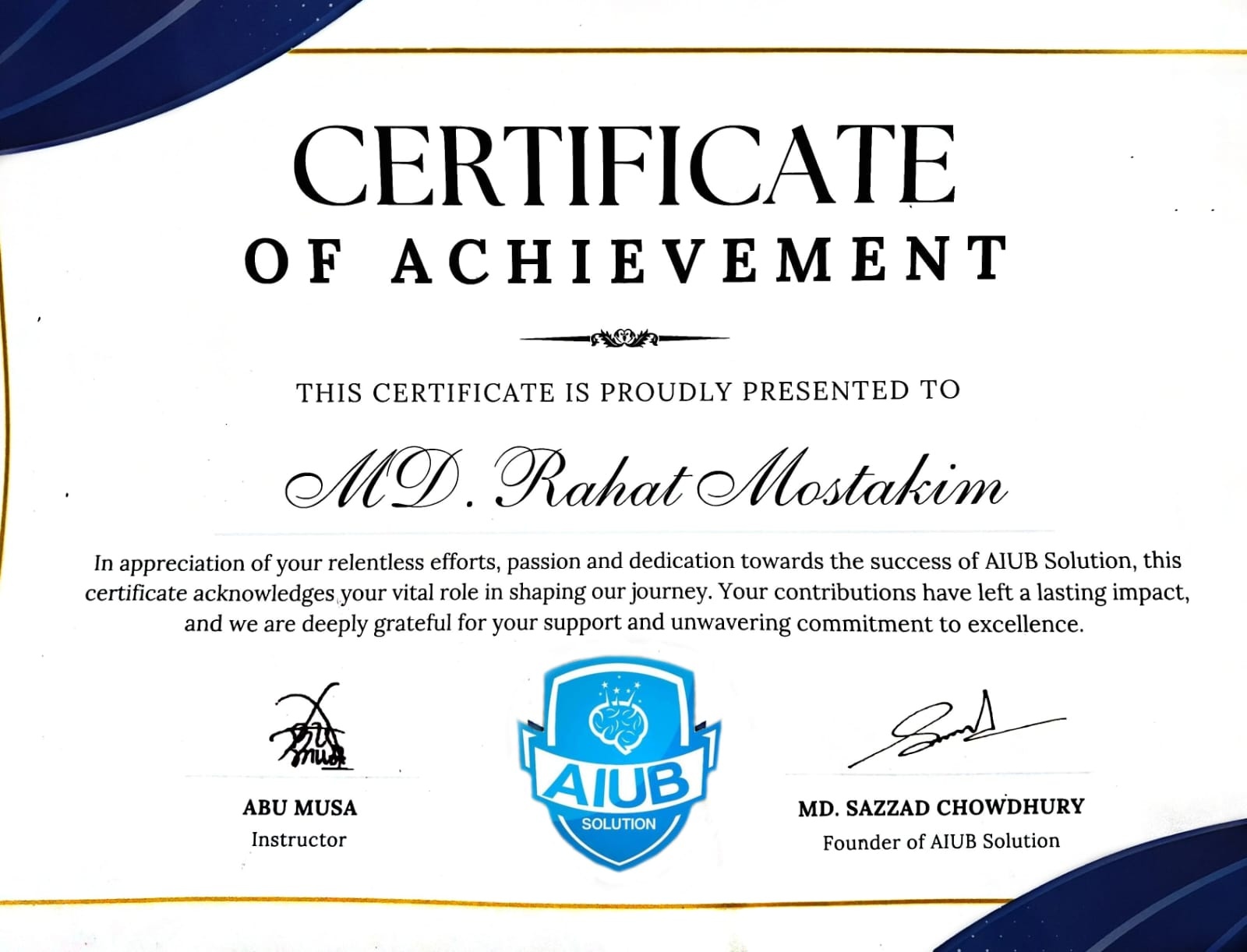 Certificate of Appreciation